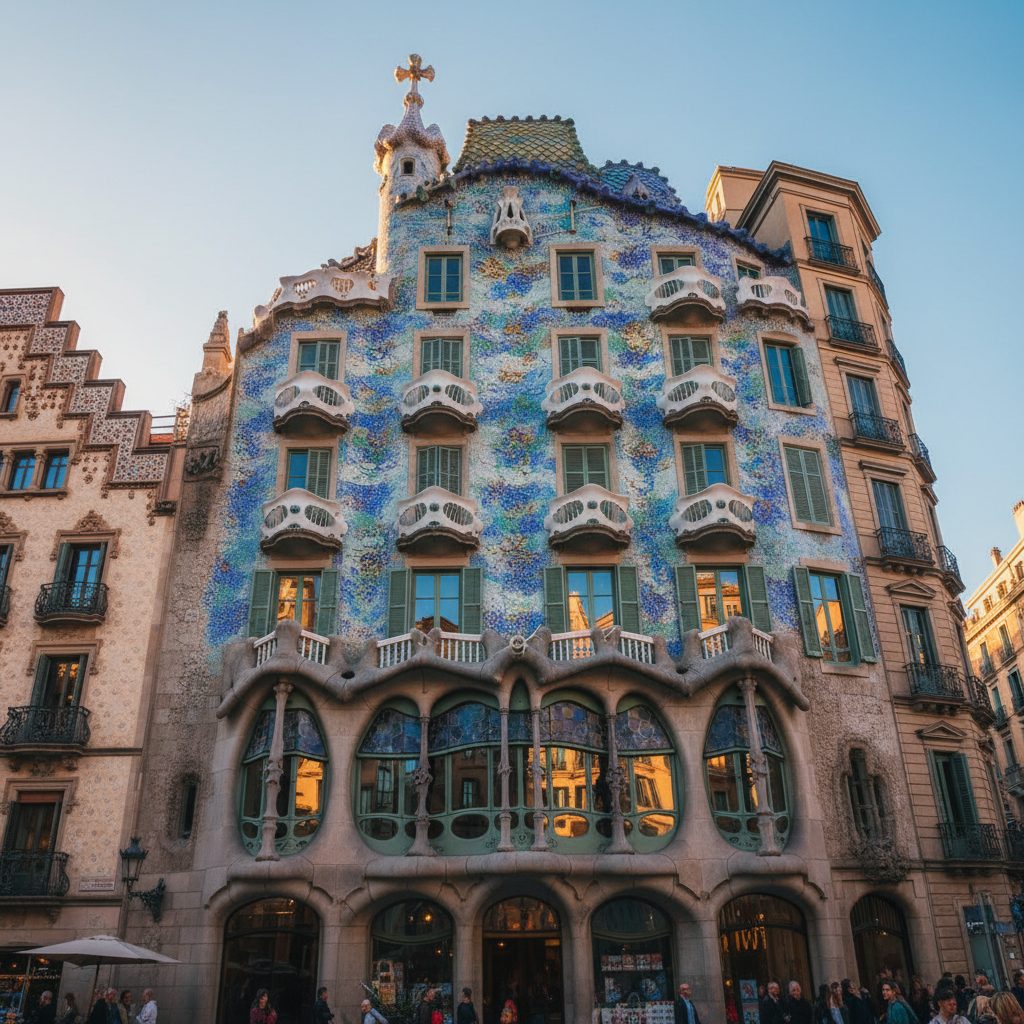 The colorful facade of Casa Batlló on Passeig de Gràcia