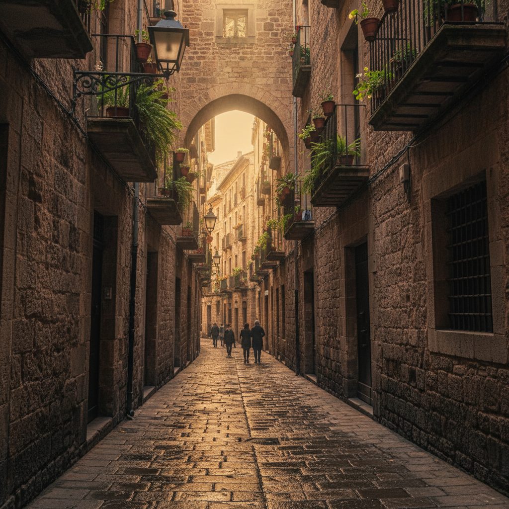 Narrow medieval streets of Barcelona's Gothic Quarter