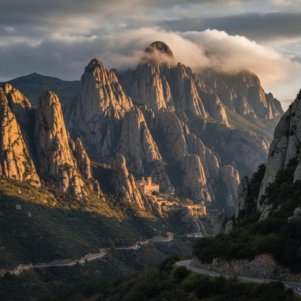 The dramatic serrated peaks of Montserrat mountain