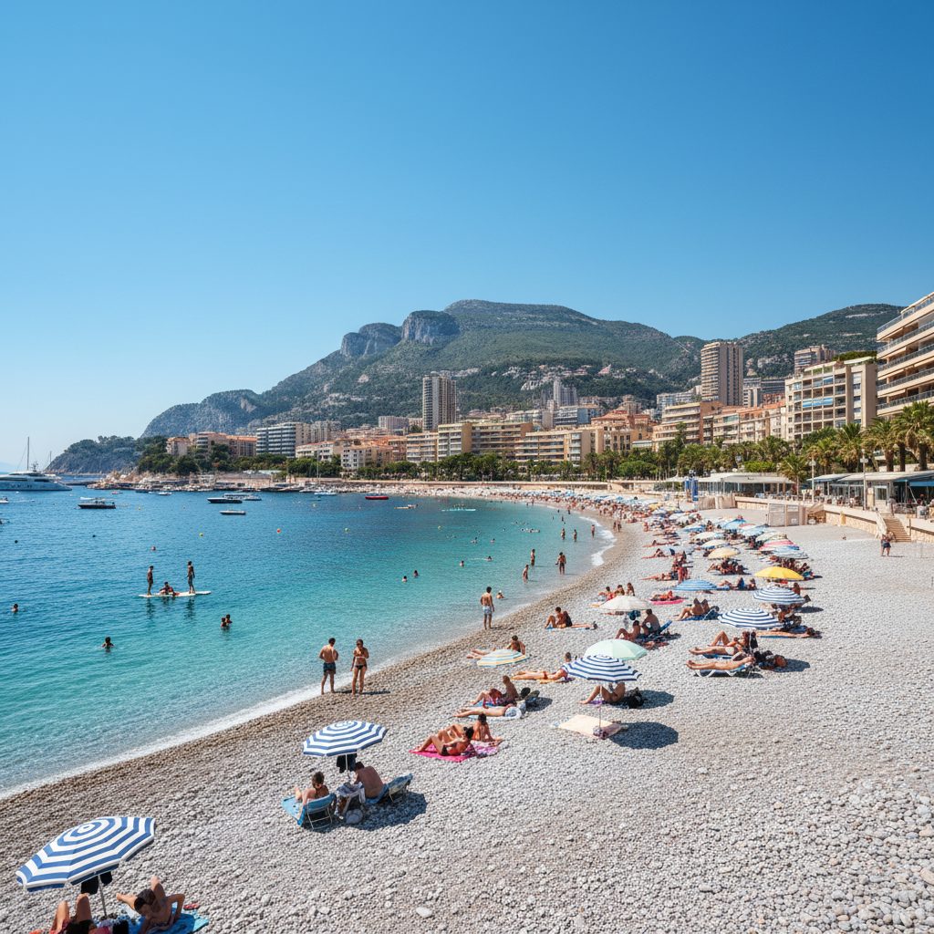 Larvotto Beach with turquoise Mediterranean water