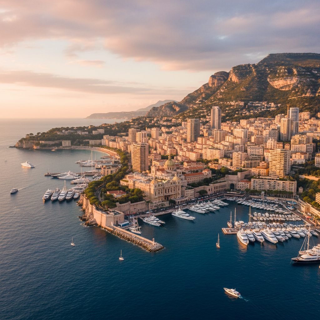 Panoramic view of Monaco at golden hour